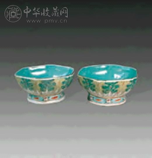 粉彩白菜六方碗(2件)