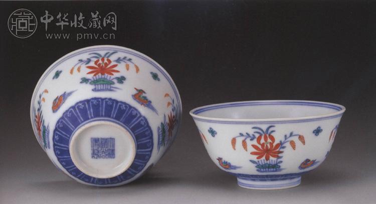 清道光 斗彩荷莲鸳鸯碗(2件)