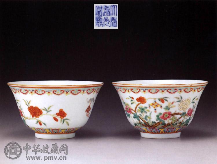清道光 粉彩花卉碗(2件)
