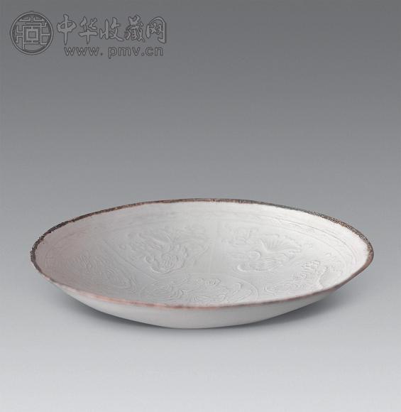 宋 宋定窑白釉荷池鸳鸯纹碗