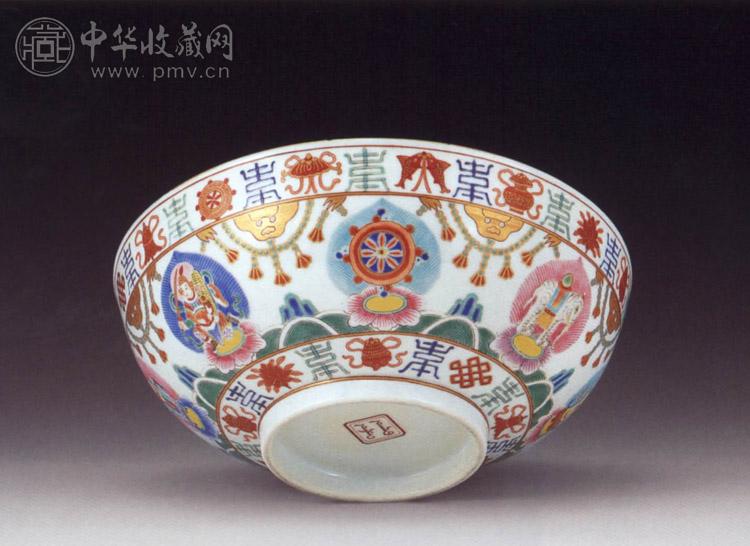 清道光 粉彩开光佛像碗