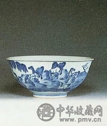 嘉庆 青花八骏图碗
