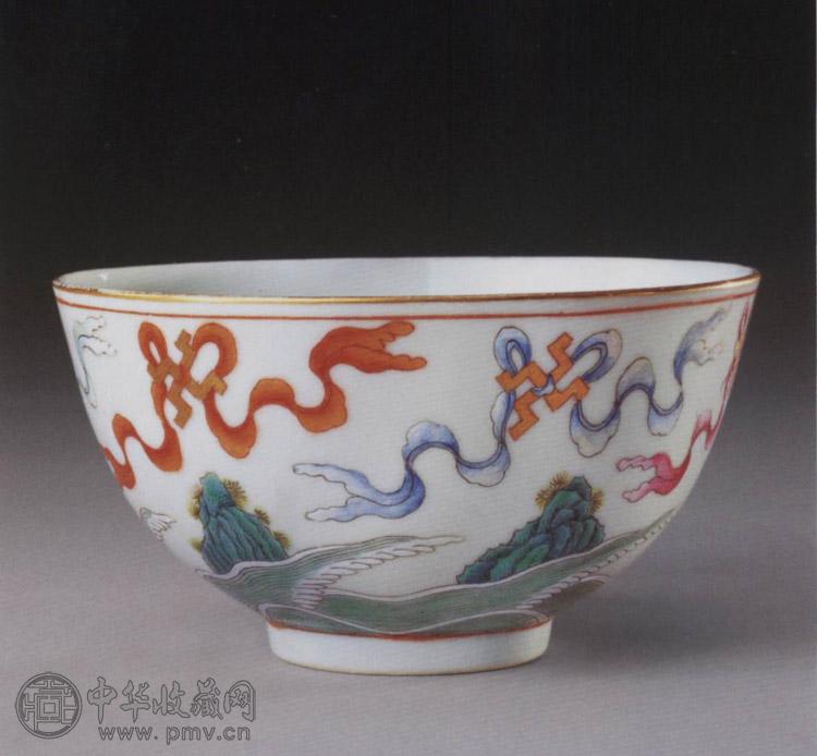 清宣统 粉彩江山万代纹碗