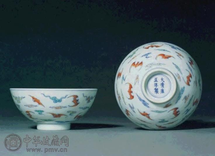 清雍正 斗彩连福纹小碗(1对)