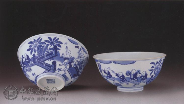 清道光 青花婴戏图碗(2件)