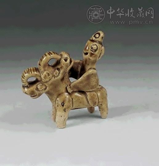 宋 耀州瓷塑胡人骑双头羊