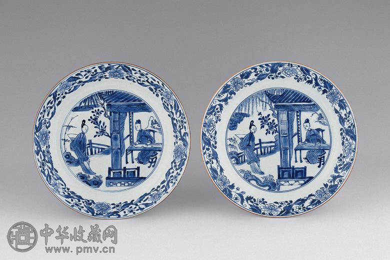 清康熙 青花人物盘(1对)