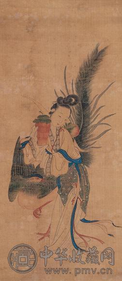 无款 引凤仕女图 镜心 设色绢本