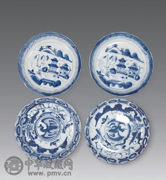 清 青花山水盘(4只)