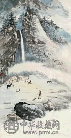 赵望云 1949年作 祁连人家 立轴 设色纸本