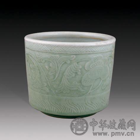 清 青釉暗花筒式炉