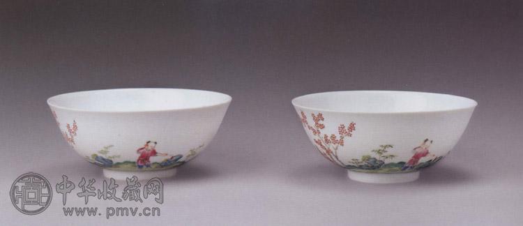 清道光 粉彩婴戏图碗(1对)