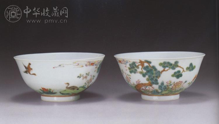 清道光 粉彩花鸟碗(2件)