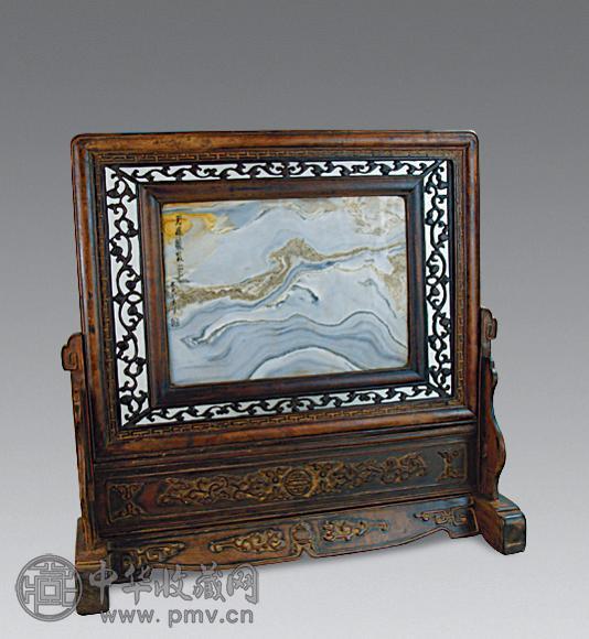 清 花梨木大理石插屏