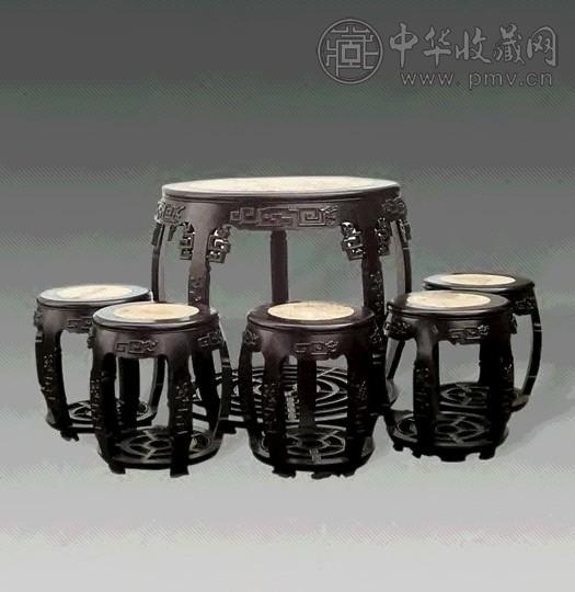 鸡翅木镶大理石圆桌(6件) 鸡翅木镶大理石圆桌(6件)
