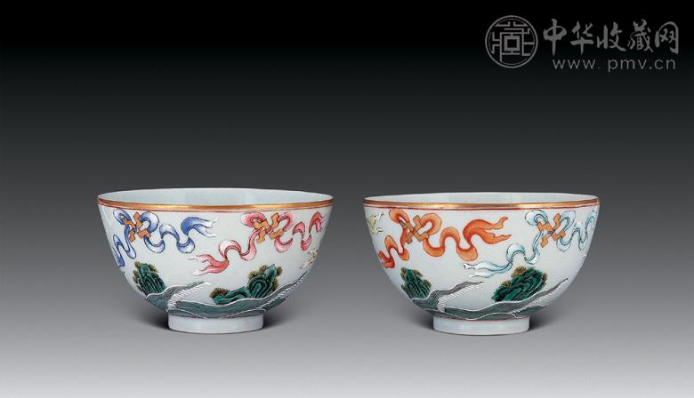 清光绪 粉彩万代长青碗(2件)