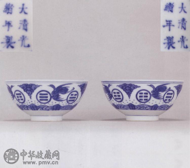 清光绪 青花云鹤纹碗(1对)