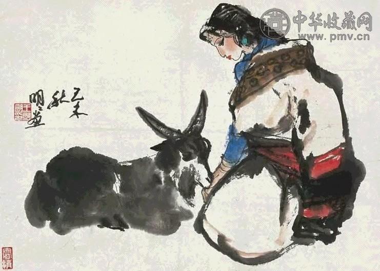 王明明 牧羊女 镜心 设色纸本