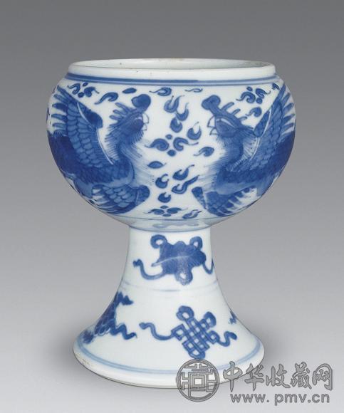 清康熙 青花凤纹高足豆