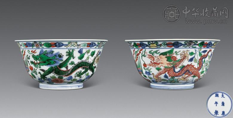 清康熙 五彩龙凤纹碗(1对)