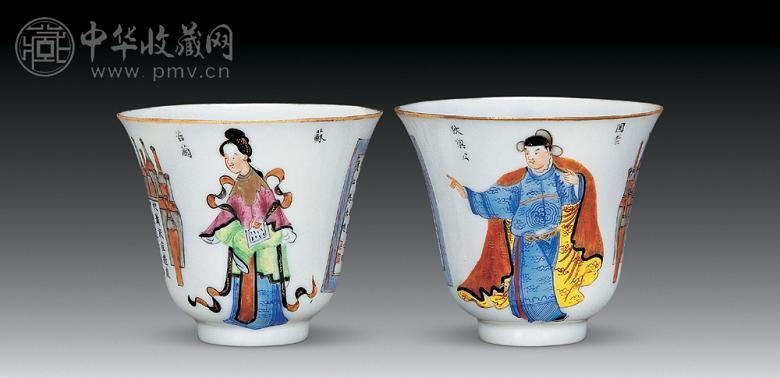 清同治 粉彩无双谱图杯(1对)