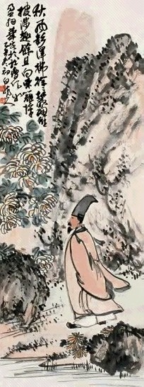 王震 1925年作 东篱爱菊图 立轴 设色纸本