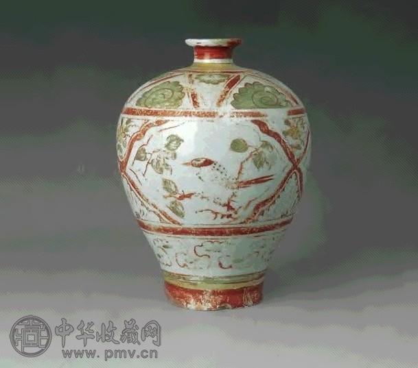 金 红绿彩花鸟梅瓶