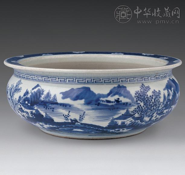 清 青花山水炉
