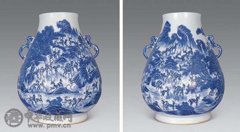 清光绪 青花百鹿尊