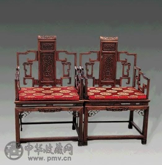 红木雕花卉太师椅(2件)