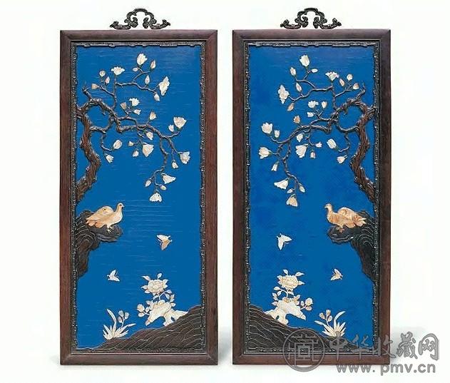 大珍品・紫檀木製・玉石嵌・花鳥紋・插屏』・置物・古賞物 ・中国古玩