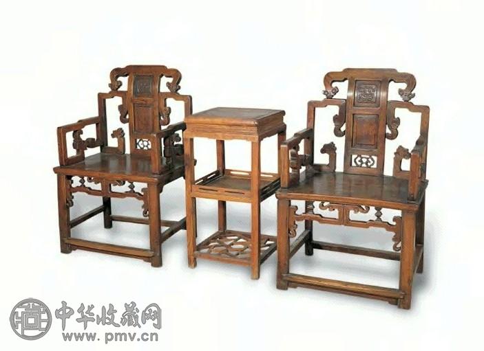 清末 榉木拐子纹太师椅茶几(1套)