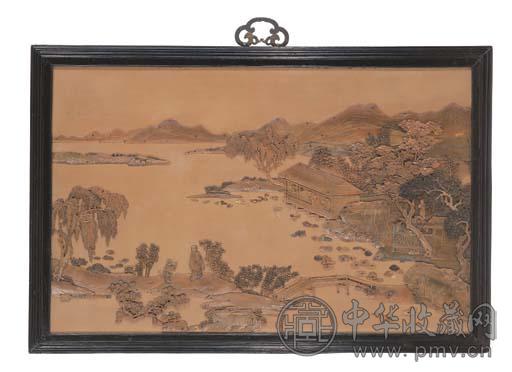 清乾隆 御制镶嵌牛角“观莲图”掛屏