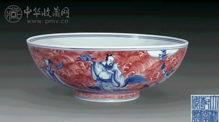 清乾隆 青花釉里红“八仙过海”碗