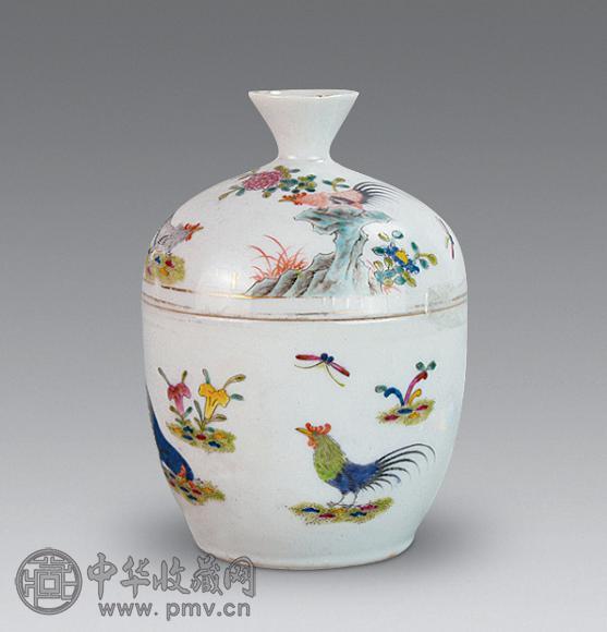 清 粉彩鸡纹糖罐 清 粉彩鸡纹糖罐