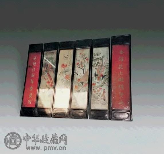 清 红木框刺绣花鸟六扇屏