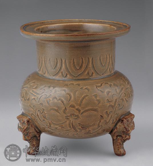 宋 耀州系刻花三足炉