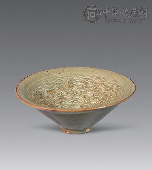 宋 耀州窑印花海水鱼纹茶盏