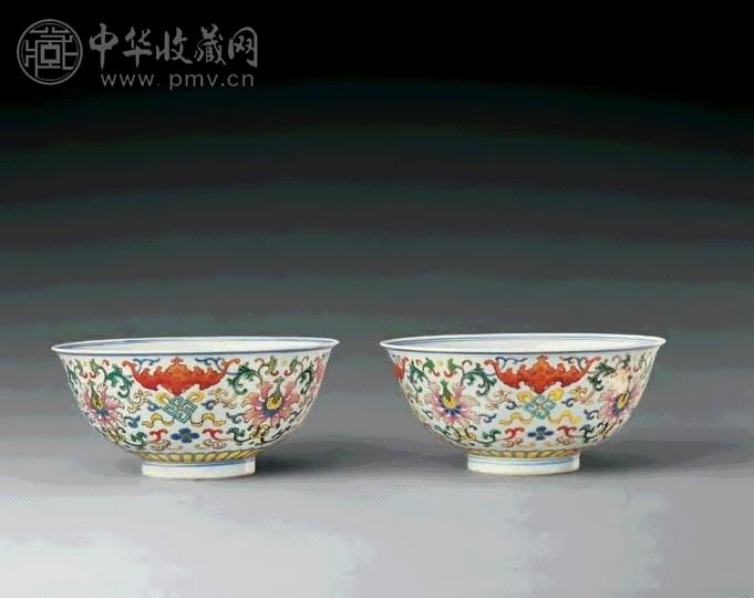 清乾隆 粉彩福寿楷书纹碗(1对)