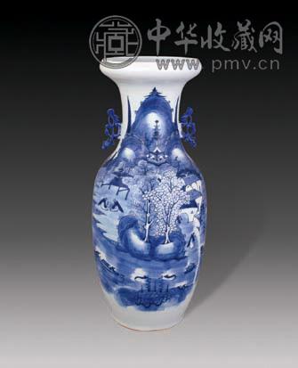 清光绪 青花山水双耳瓶