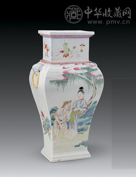 清 粉彩人物兽耳方尊