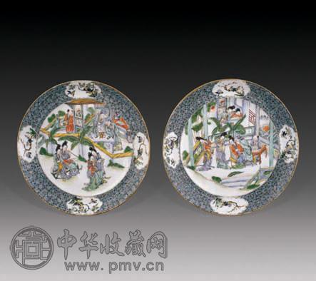 清 粉彩人物故事盘(2件)