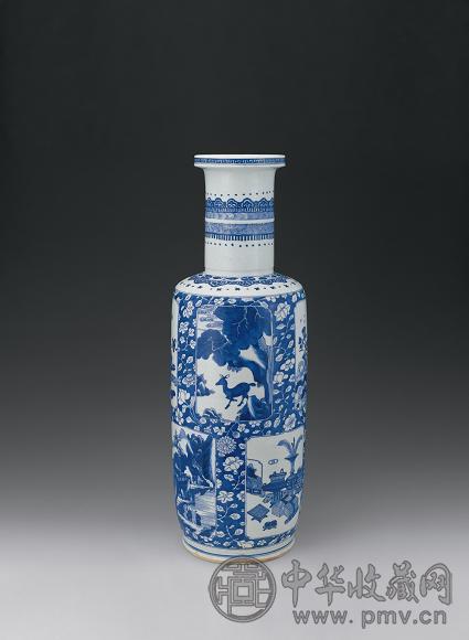 清康熙 青花开光棒捶瓶