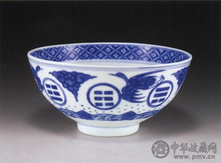 清光绪 青花云鹤八卦碗