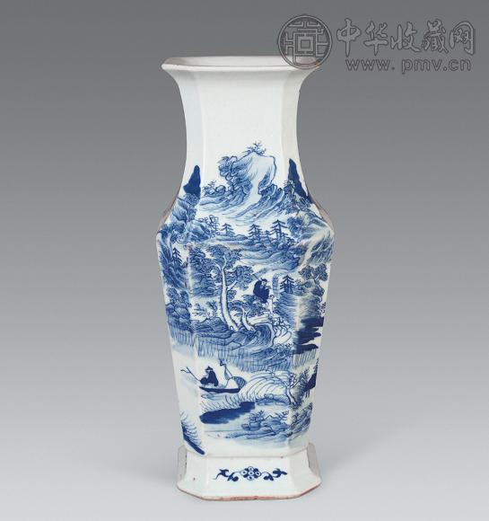 清道光 青花六方瓶 清道光 青花六方瓶