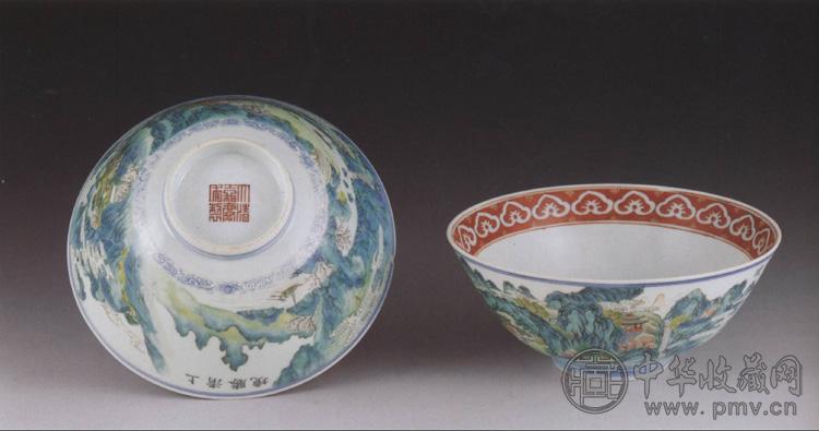 清嘉庆 粉彩西湖十景碗(2件)