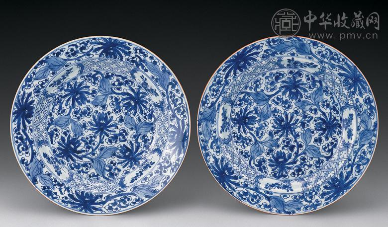清康熙 青花花卉盘(2件)