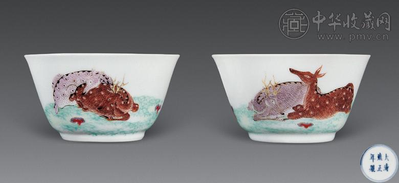 清雍正 粉彩福禄同春杯(1对)