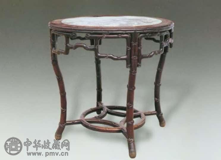 清 红木竹节理石面圆桌 清 红木竹节理石面圆桌