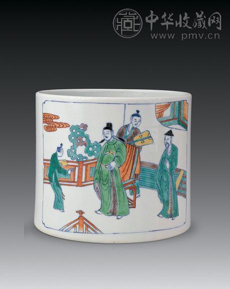 清康熙 斗彩人物笔筒
